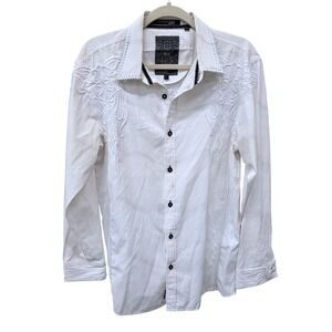 Roar Signature Edition Men's White Embroidered Western Button Down Shirt- Large